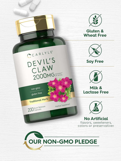 Carlyle Devil's Claw Herbal Supplement, 200 Capsules - Non-GMO & Gluten-free