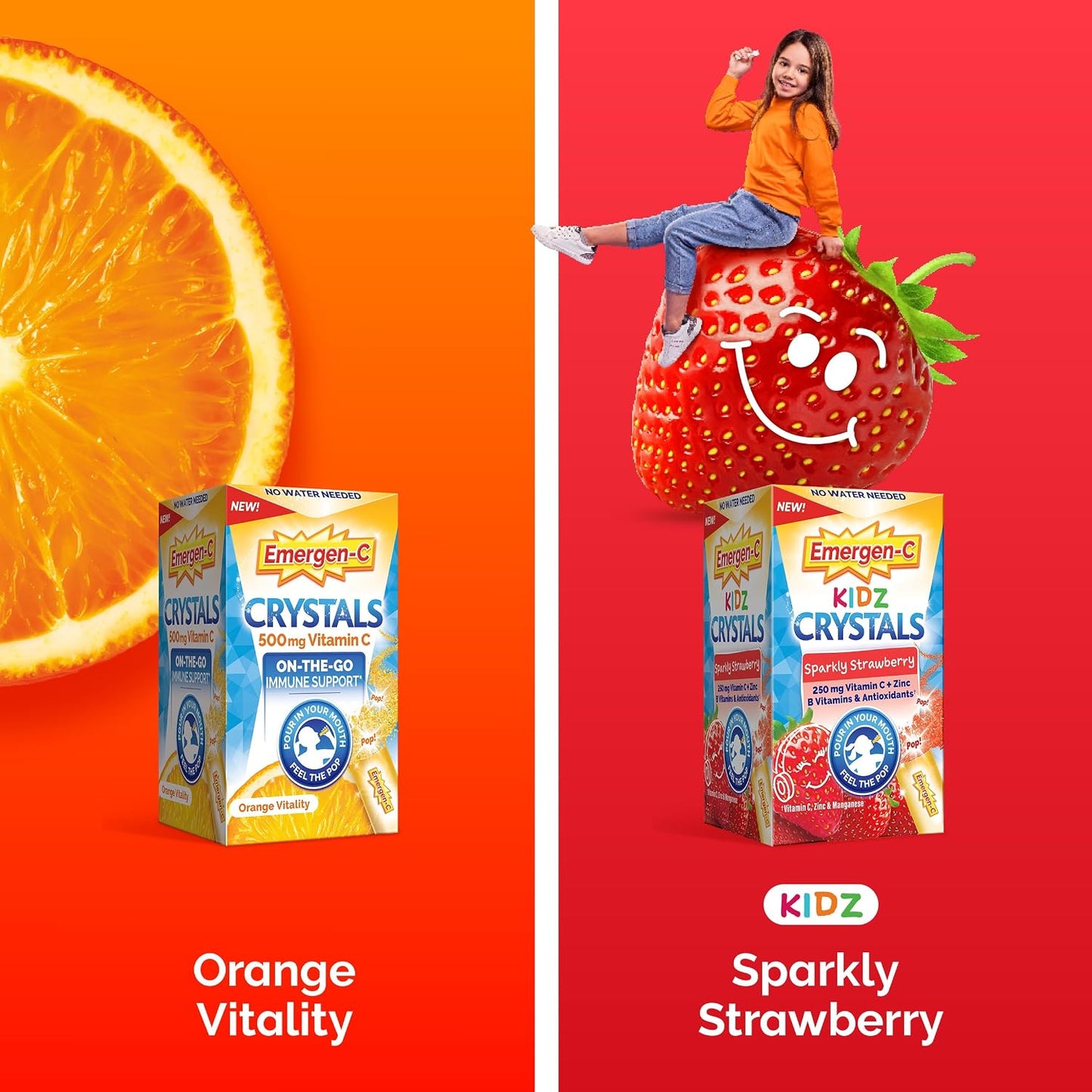 Emergen-C Crystals, On-the-Go Immune Support with Vitamin C, B Vitamins, Zinc and Manganese, Orange Vitality - 56 Stick Packs - görsel 6