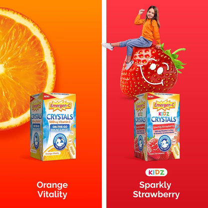 Emergen-C Crystals, On-the-Go Immune Support with Vitamin C, B Vitamins, Zinc and Manganese, Orange Vitality - 56 Stick Packs
