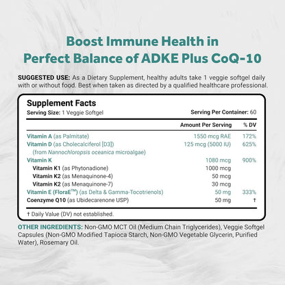 Naturalis Vegan Vitamin ADK with 50mg Tocotrienol and CoQ-10 | Nano-emulsified in EVOO | Non-GMO, Soya-Free & Vegan Society Certified | 60 Vegan Soft gel capsules