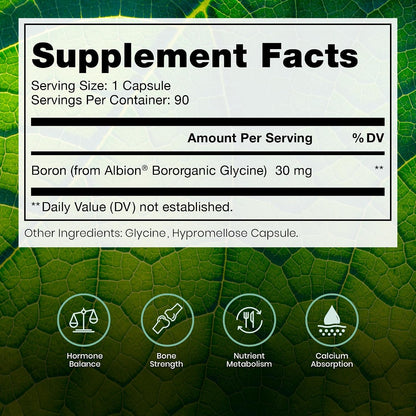 Pure TheraPro Rx Bio Boron - 30mg - 90 Capsules - Albion Bororganic Glycine Boron Supplement