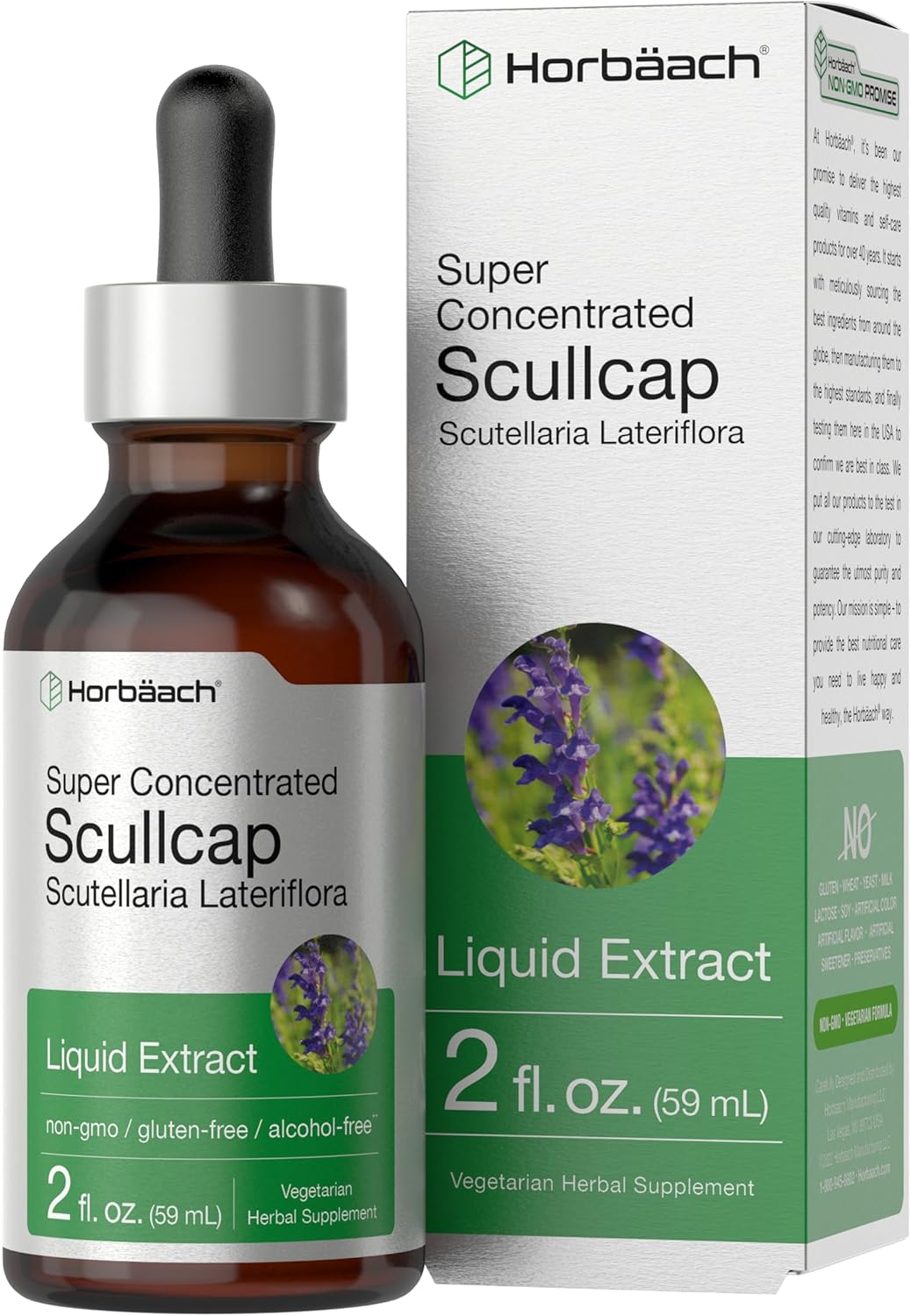Horbaach Scullcap Herb Tincture, 59 ml (2 fl oz) - Alcohol-Free Liquid Extract Drops - görsel 1