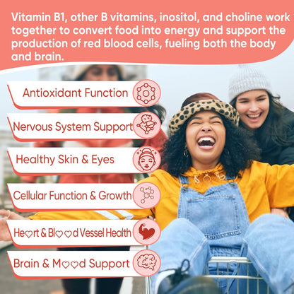 Vitamin B1 & Methylated Vitamin B Complex Gummies - All B Vitamins, Benfotiamine, Thiamine & Inositol - 120 Count