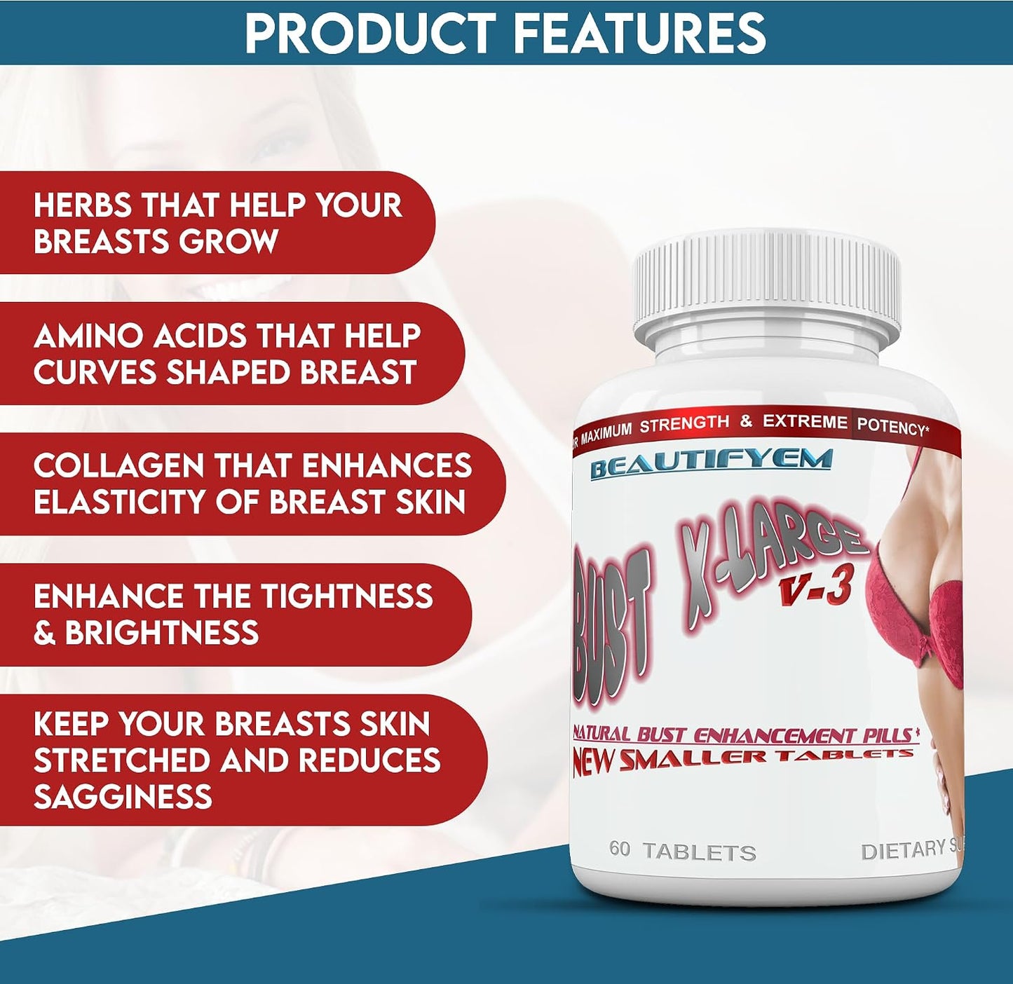 Bust X-Large Breast Enhancement Pills – Herbal Supplement for Bust Support - görsel 2