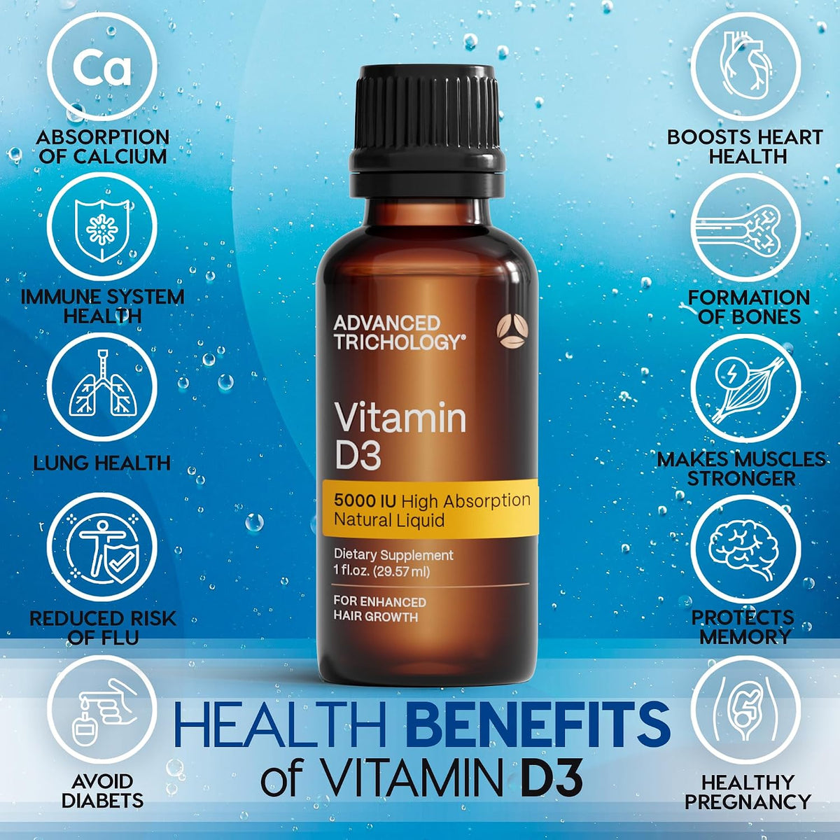 Advanced Trichology Vegetarian Liquid Vitamin D3-5000 IU High Absorption – 1000 IU per Drop – 6-Month Supply – Gluten-free – 1 fl oz (30 ml) - görsel 2