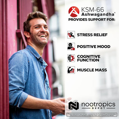 Nootropics Depot KSM-66 Ashwagandha Capsules - 300mg, 180 Count
