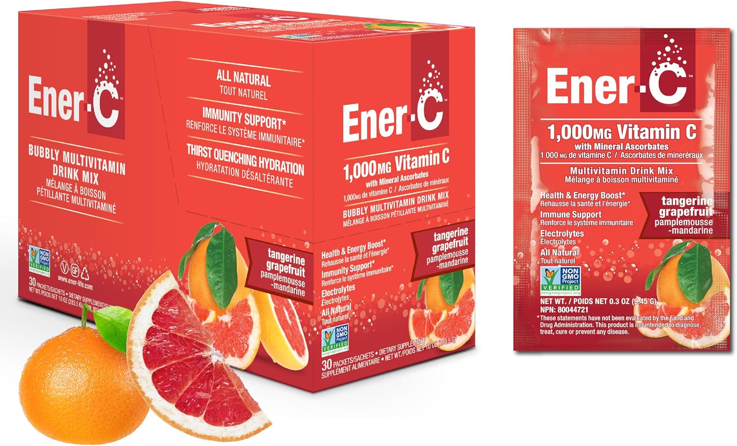 Ener-C Tangerine & Grapefruit Multivitamin Drink Mix, 1000mg Vitamin C, 30 Sachets - görsel 1