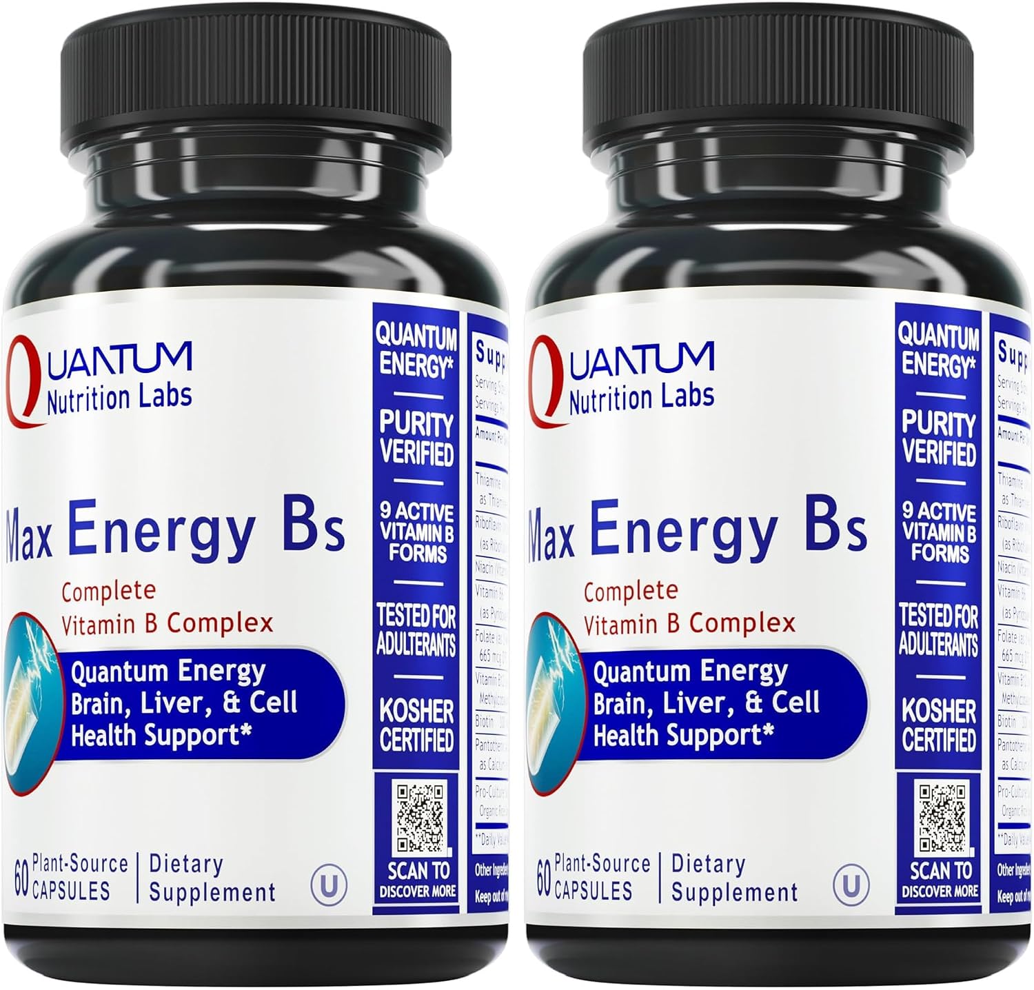 Quantum Nutrition Labs Max Energy Bs - Methylated Vitamin B Complex with B1, B6, B12, Folate, Biotin - 60 Vegetarian Capsules - görsel 7