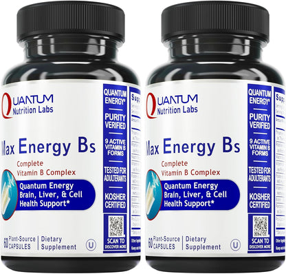 Quantum Nutrition Labs Max Energy Bs - Methylated Vitamin B Complex with B1, B6, B12, Folate, Biotin - 60 Vegetarian Capsules