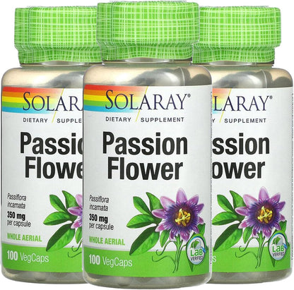 Solaray Passion Flower 350 mg, 100 Vegetarian Capsules (3 Pack)