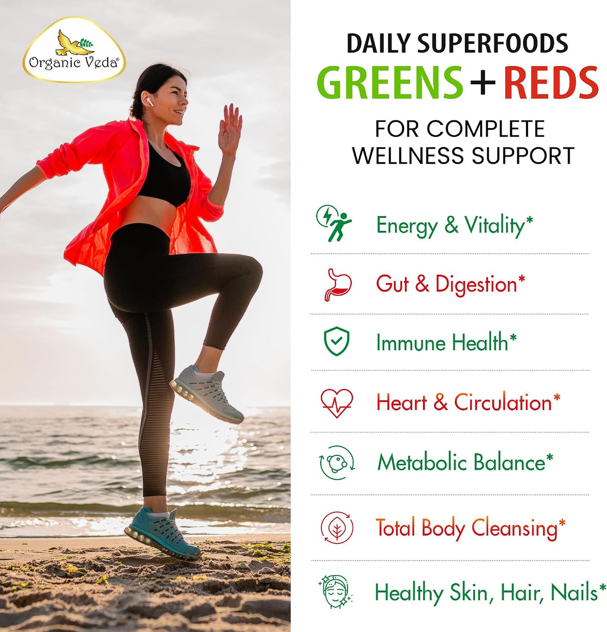 Organic Veda Mixed Greens & Reds Superfood Supplement - 120 Capsules - görsel 3