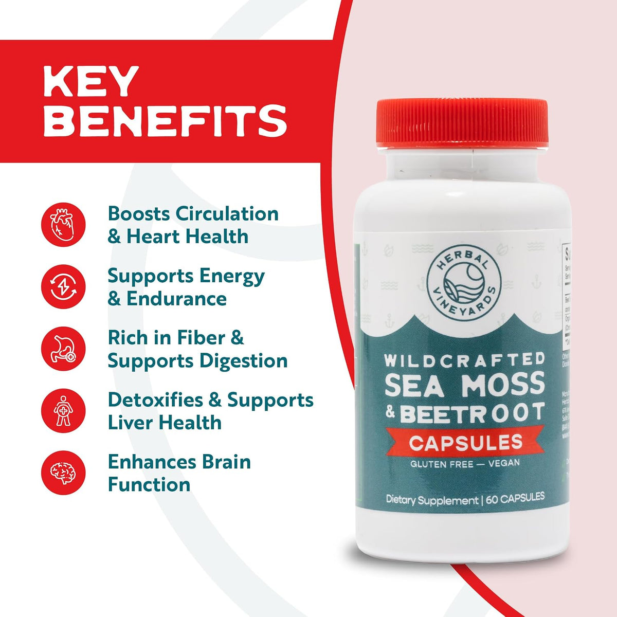 Herbal Vineyards Organic Wildcrafted Sea Moss and Beetroot 60 Capsules | Immune Support, Digestive Health & Energy | Vegan | Non-GMO | Ethically Sourced - görsel 2