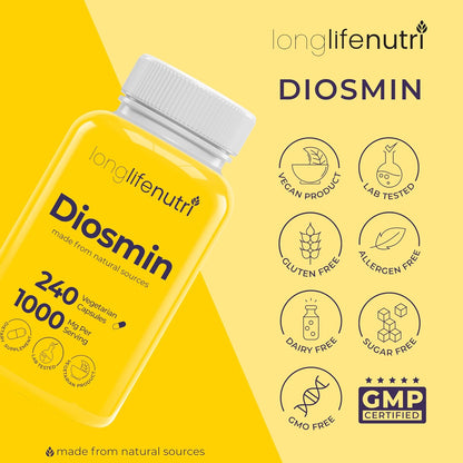 Diosmin 1000mg Advanced Formula – 240 Capsules for Circulatory Health Support