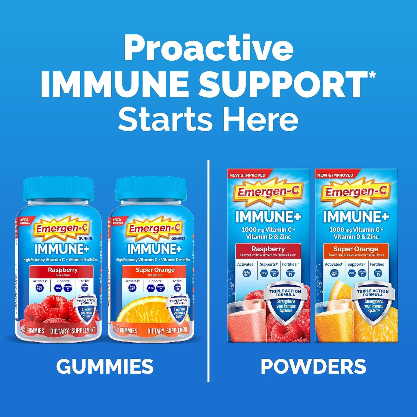 Emergen-C Immune+ Triple Action Immune Support Gummies with BetaVia, 750mg Vitamin C, B Vitamins, Vitamin D and Antioxidants, Super Orange Flavour - 45 Count - görsel 5