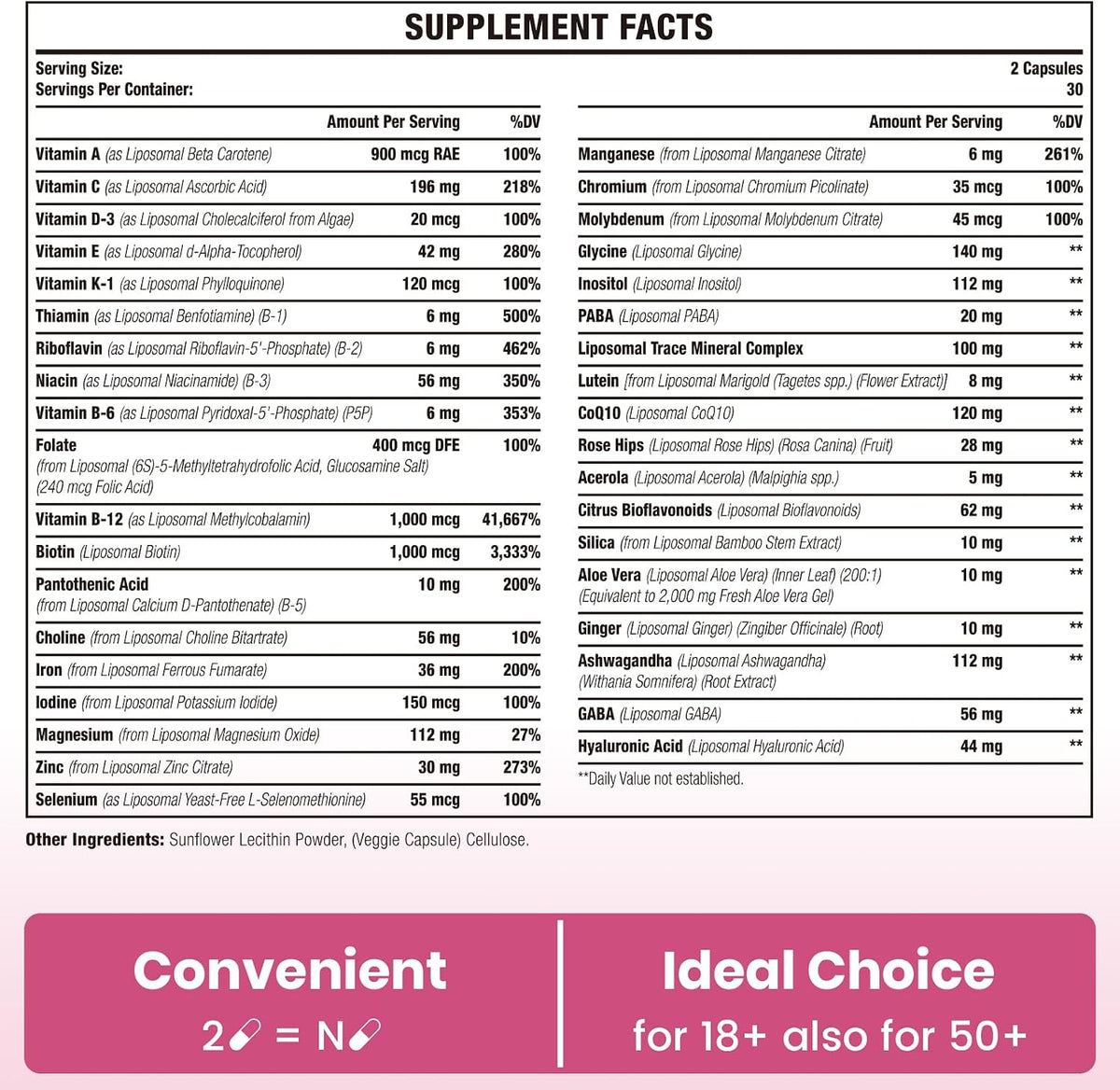 Sambugra Liposomal Multivitamin for Women – 1400mg Daily Multivitamin with Iron, Vitamins A, C, D, E, B Complex & CoQ10 - görsel 3