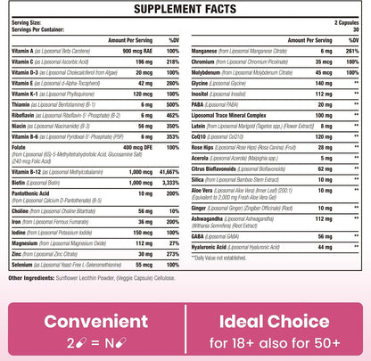 Sambugra Liposomal Multivitamin for Women – 1400mg Daily Multivitamin with Iron, Vitamins A, C, D, E, B Complex & CoQ10