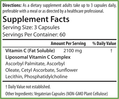 PURE Liposomal Vitamin C 2100mg – 180 Capsules (60 Servings)