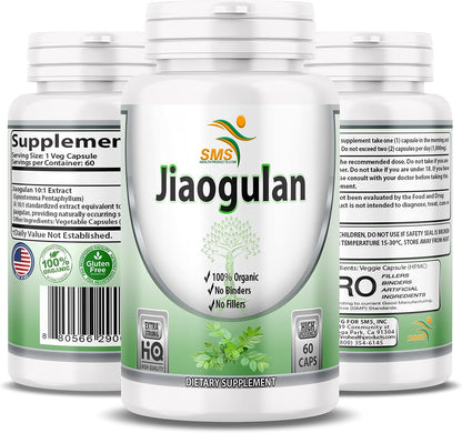 Jiaogulan 10:1 Extract Capsules – Gynostemma Pentaphyllum Adaptogen Supplement, Vegan, Non-GMO, 60 Vegan Capsules