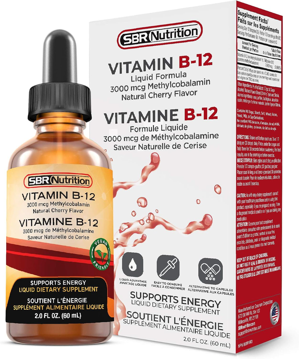 SBR Nutrition Vitamin B12 Sublingual Liquid Drops - Methylcobalamin, 3000mcg, Vegan, Non-GMO - görsel 3