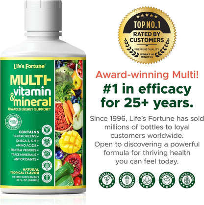Life’s Fortune Liquid Multivitamin for Adults and Seniors - Fast Absorption, 90+ Nutrients, Tropical Flavour, 946 ml