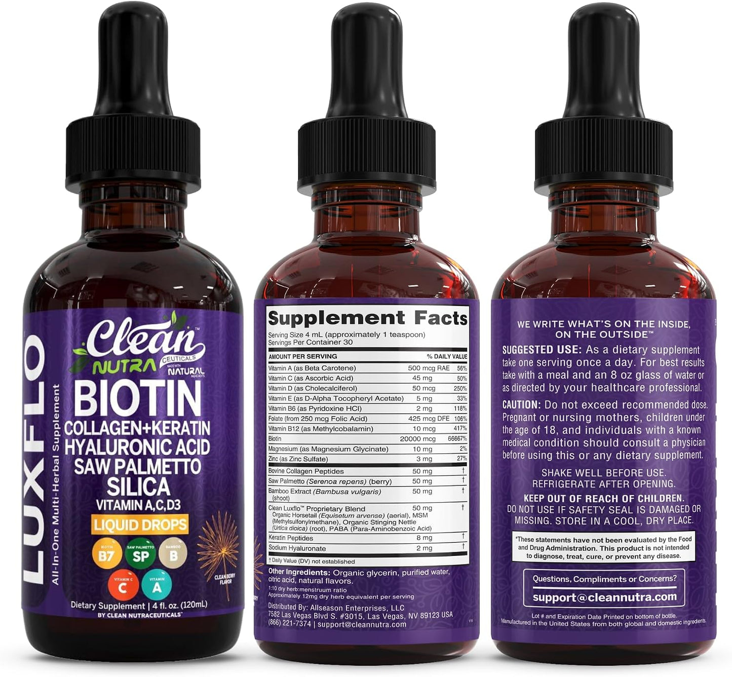 LuxFlo Liquid Hair, Skin & Nails Drops – Biotin, Collagen & Hyaluronic Acid - görsel 8