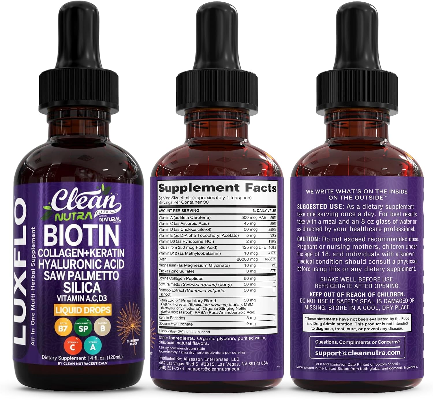 LuxFlo Liquid Hair, Skin & Nails Drops – Biotin, Collagen & Hyaluronic Acid - görsel 8