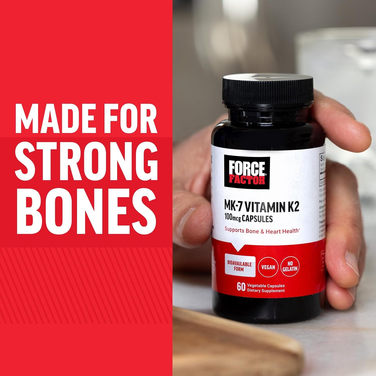 Force Factor MK-7 Vitamin K2 100mcg, Bone Support, Heart Health, Bio-available, Vegan, Non-GMO, 60 Vegetable Capsules - görsel 7