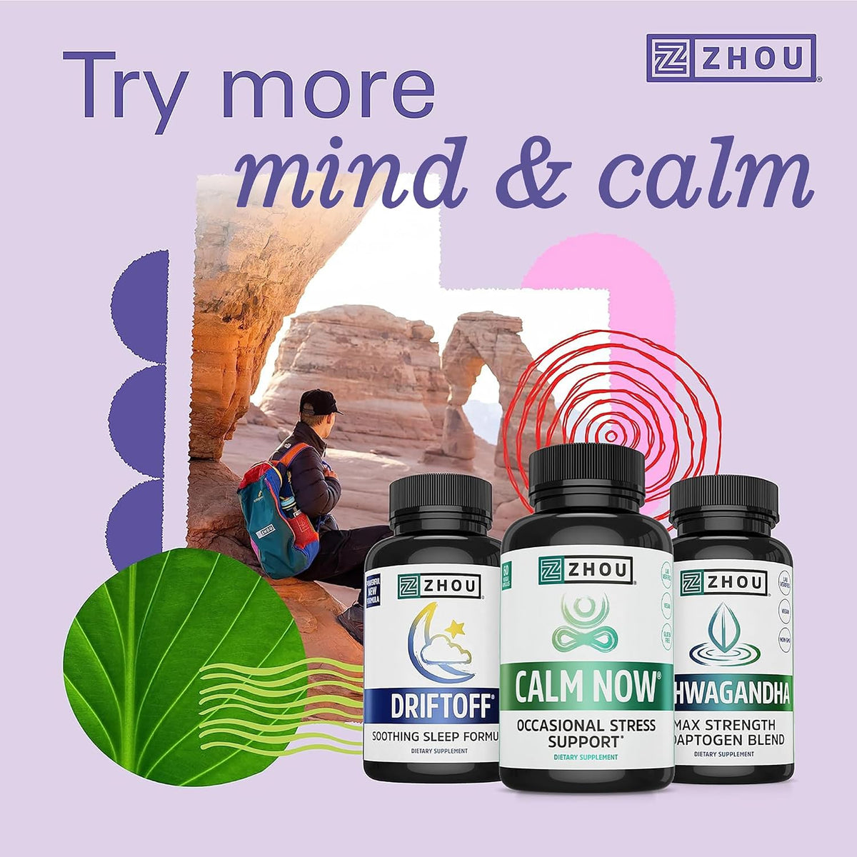 Zhou Calm Now – Calm Supplement with GABA & Ashwagandha, 60 Vegetarian Capsules - görsel 4