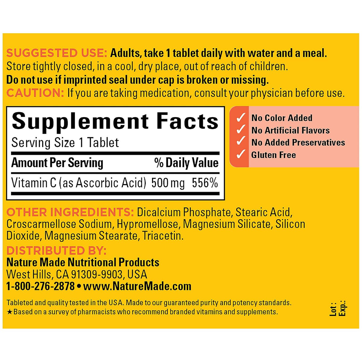 Nature Made Vitamin C 500 mg Caplets, 250 Count - görsel 2