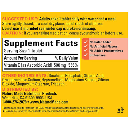 Nature Made Vitamin C 500 mg Caplets, 250 Count