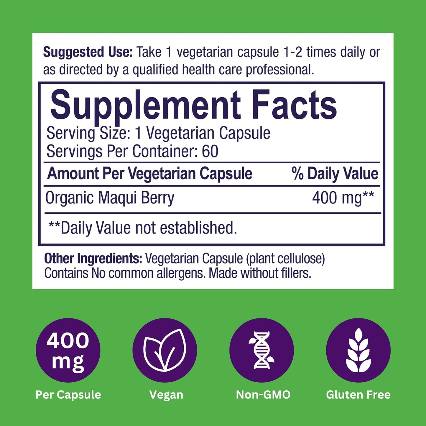 Paradise Herbs, Organic Maqui Berry Extract, 400 mg, Fresh, Freeze-Dried Concentrate for Superior Potency, Non-GM, Vegan, 60 Capsules - görsel 7