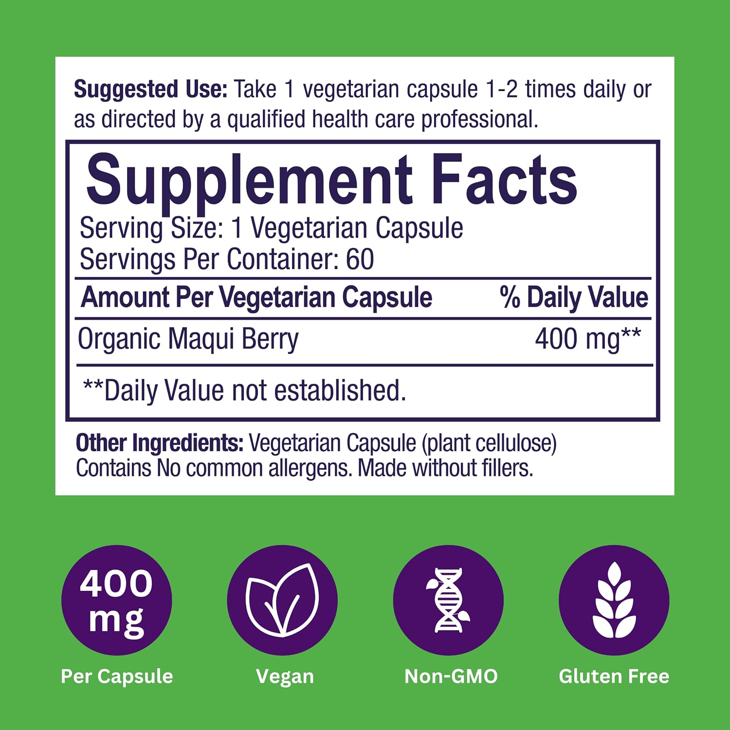 Paradise Herbs, Organic Maqui Berry Extract, 400 mg, Fresh, Freeze-Dried Concentrate for Superior Potency, Non-GM, Vegan, 60 Capsules - görsel 7
