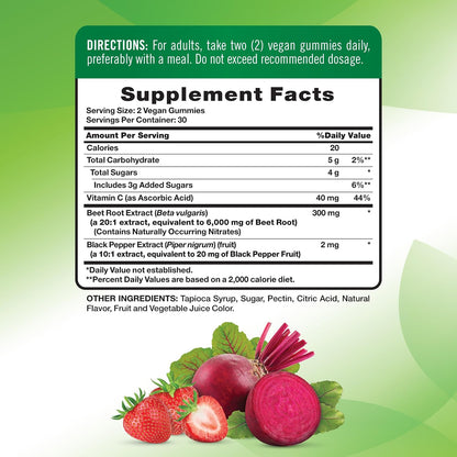Nature's Truth Beetroot Gummies - Superfood with Black Pepper, Strawberry Flavour (60 Count)