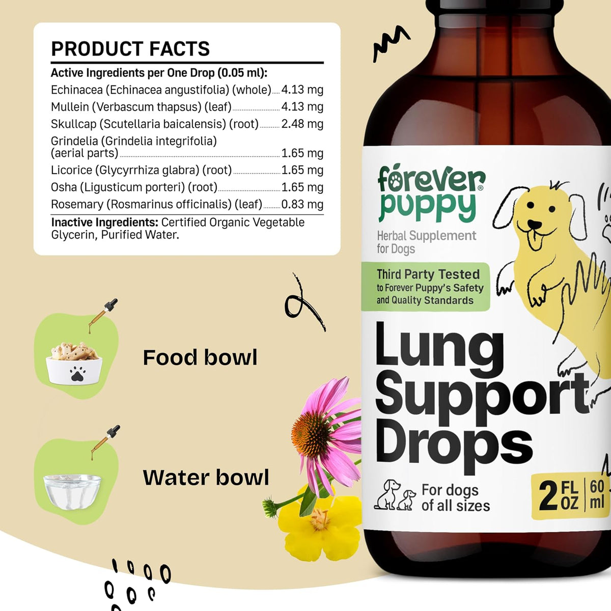 Forever Puppy Lung Support Drops for Dogs - Mullein Leaf Extract & Echinacea - Herbal Lung Drops - Sugar & Alcohol-Free - 60 ml - görsel 3