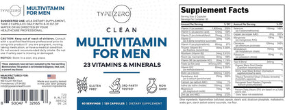Type Zero Multivitamin for Men - 1200 mg, 120 Capsules (60 Servings) - Gluten-free
