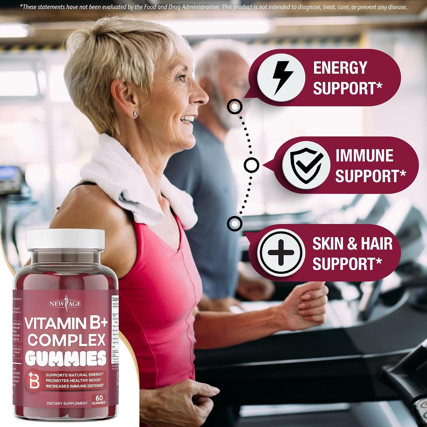 NEW AGE Vitamin B Complex Gummies with Vitamin B3, B6, & B12 – with Biotin, Folic Acid & Vitamin C – Gluten-free, Vegan, Made in the USA! (120 Count, Pack of 2) - görsel 3