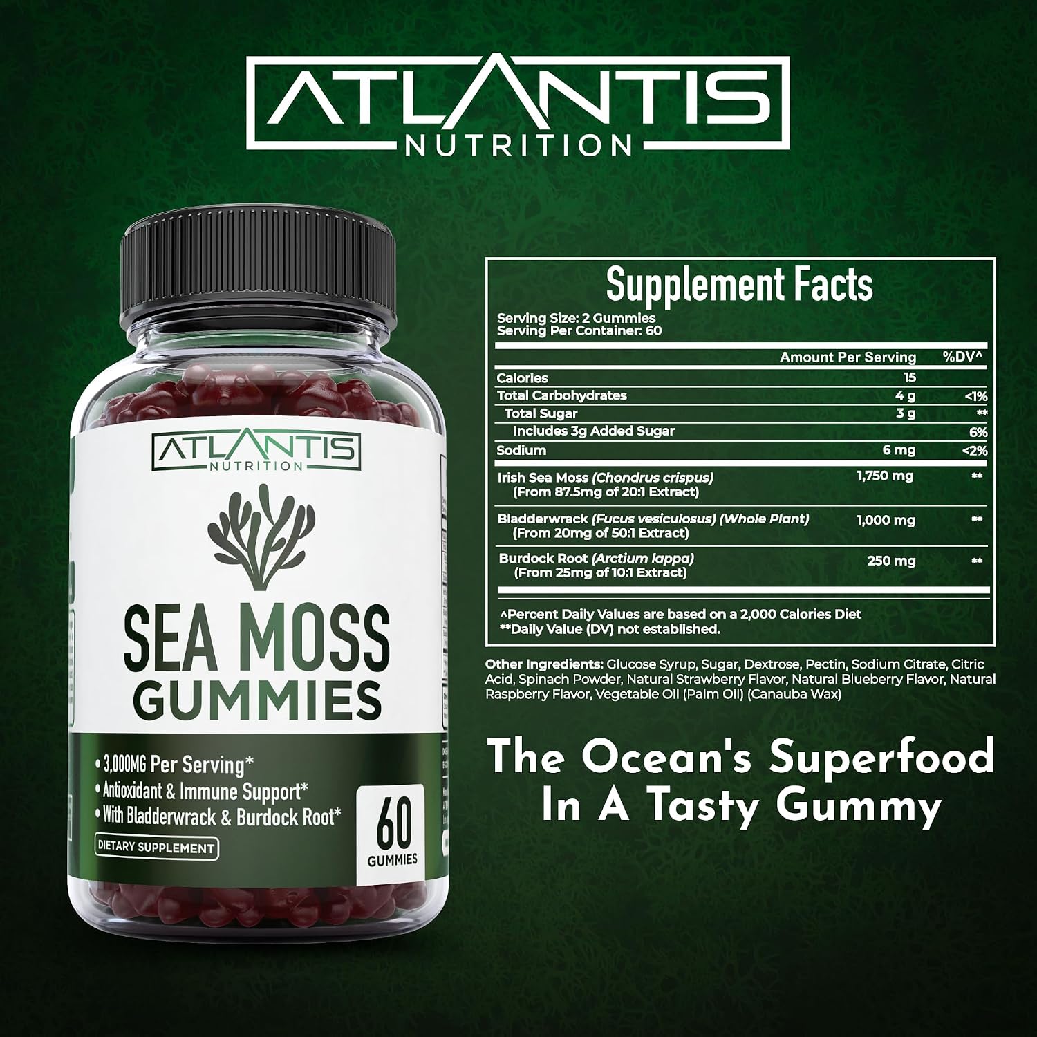 Irish Sea Moss Gummies - 3000mg - Sea Moss, Bladderwrack & Burdock Root - Antioxidant Superfood Supplement, 60 Gummies - görsel 5