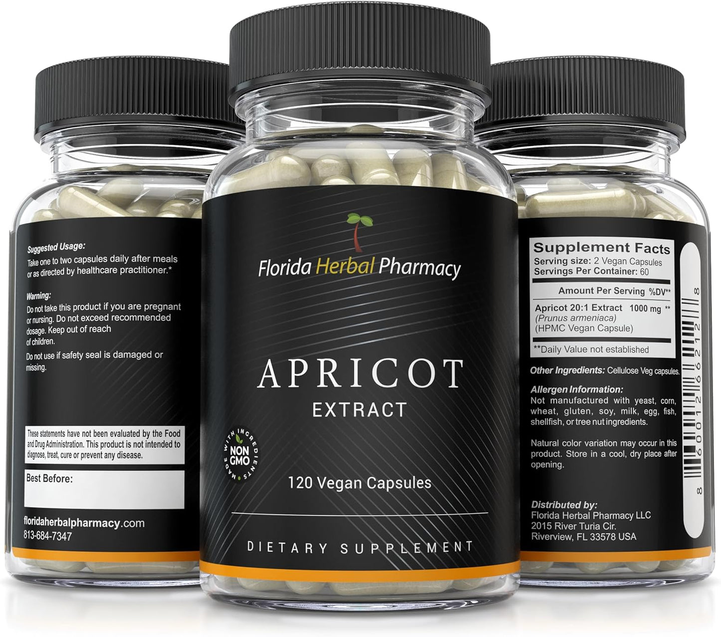 Florida Herbal Pharmacy Apricot Extract Capsules 20:1 (120 Capsules) 500 mg per Capsule, 1000 mg per Serving - görsel 4