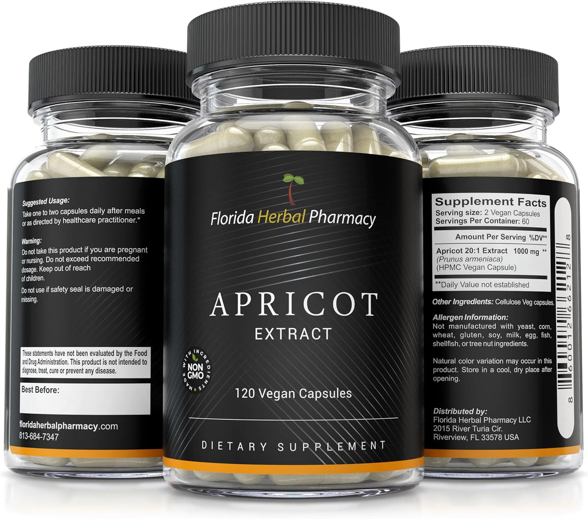 Florida Herbal Pharmacy Apricot Extract Capsules 20:1 (120 Capsules) 500 mg per Capsule, 1000 mg per Serving - görsel 4