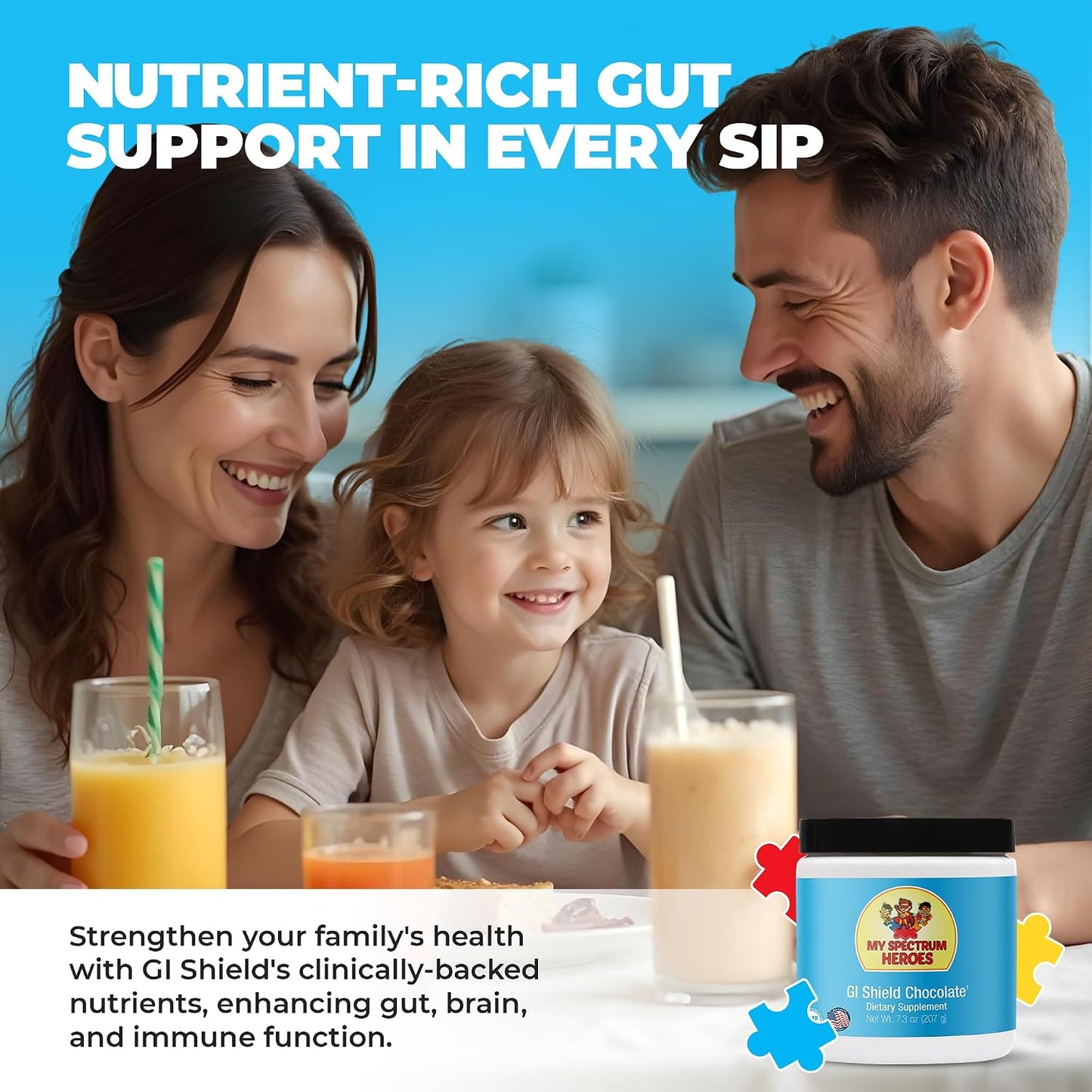 My Spectrum Heroes GI Shield Supplement – Supports Gut Barrier Health & Integrity, Brain-Gut Connection – Chocolate, 30 Servings - görsel 6