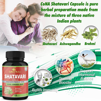 Organic Shatavari Powder Capsules 2250mg with Ashwagandha and Brahmi – Women's Health Support, 120 Vegan Capsules