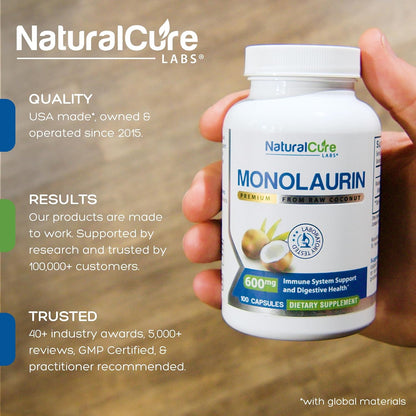 Natural Cure Labs Premium Monolaurin – 600 mg, 100 Capsules