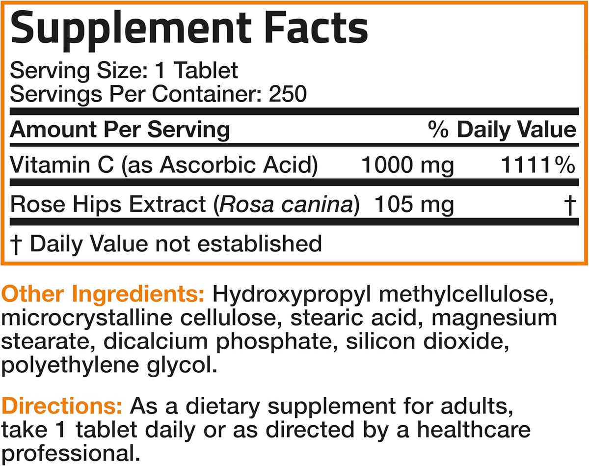 Bronson Vitamin C 1000 mg with Rose Hips Sustained Release – 250 Tablets - görsel 6