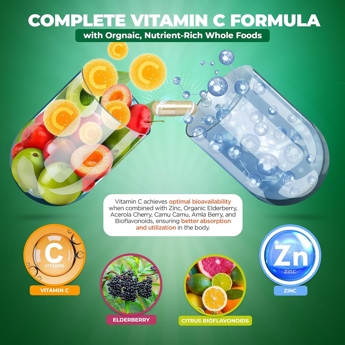 Liposomal Vitamin C with Zinc Capsules - Immune Support, 1500mg per Serving, 180 Veggie Caps (3-Month Supply) - görsel 5
