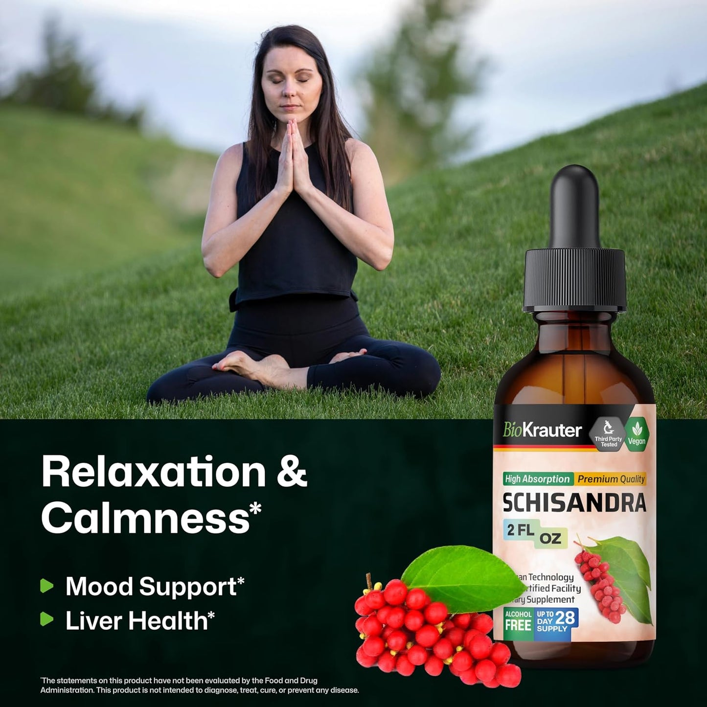 BIO KRAUTER® Schisandra for Calm & Relaxation - Pure Vegan Mood Support Supplement - Liquid Schisandra Berry 59 ml - Natural Calm Drops 650 mg per Serving, 28-Day Supply, Alcohol & Sugar Free - görsel 2