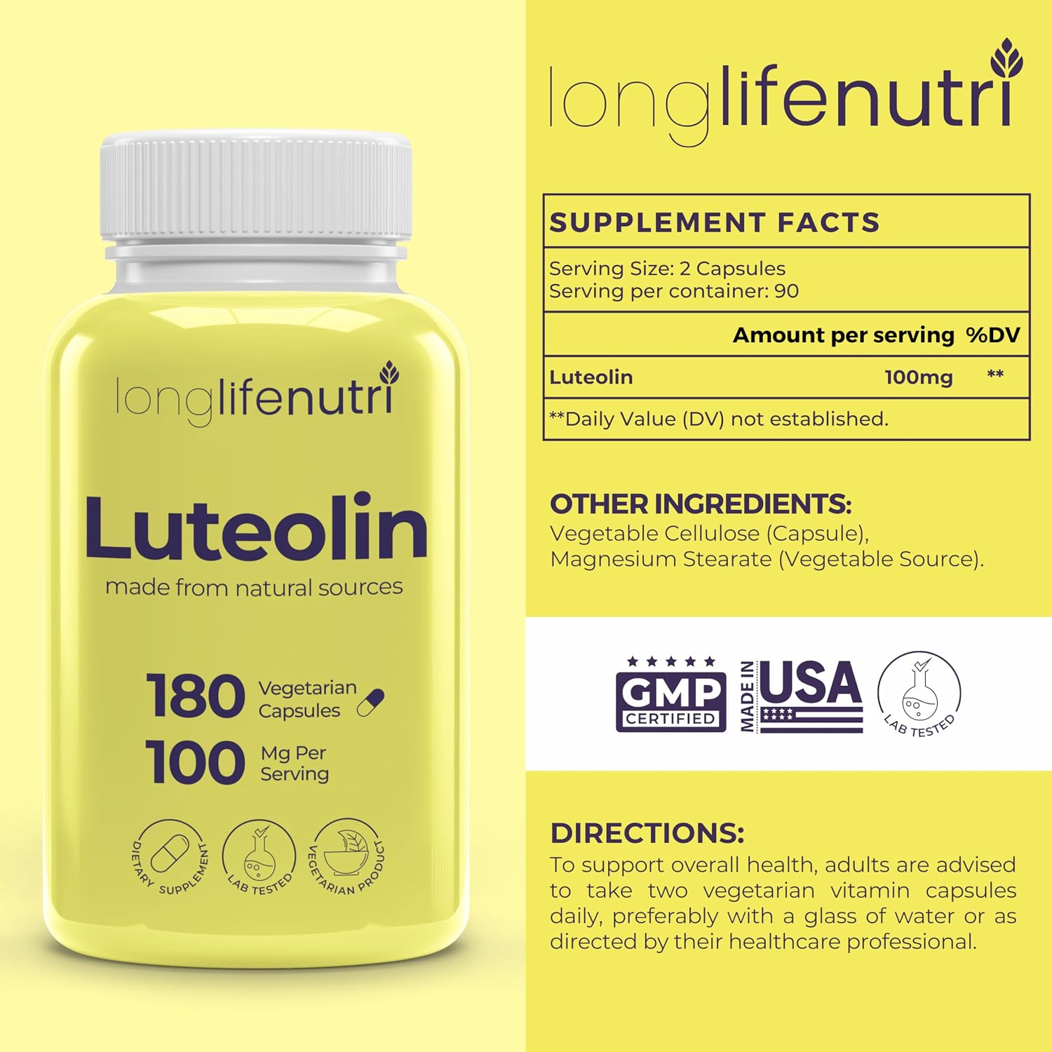 Luteolin Food Supplement 100mg – 180 Vegetarian Capsules, 3-Month Supply - görsel 2
