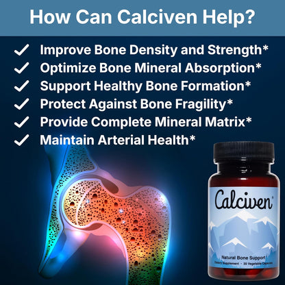 Calciven - Natural Bone Support Supplement with Calcium, Magnesium, Vitamin D3 & K2 - Non-GM, Gluten-free