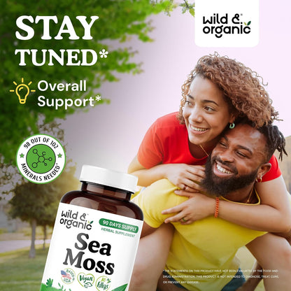 Wild & Organic Sea Moss Capsules - Irish Sea Moss Complex with Bladderwrack for Overall Wellbeing - 180 Vegan Seamoss Capsules