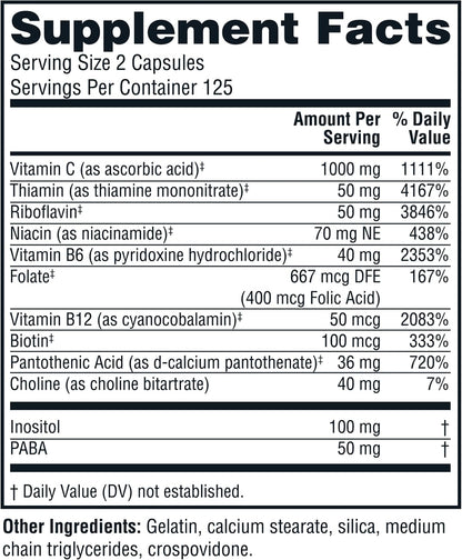 Twinlab Stress B-Complex Capsules - Energy Support Supplement with Vitamin B12 and B6, 250 Capsules