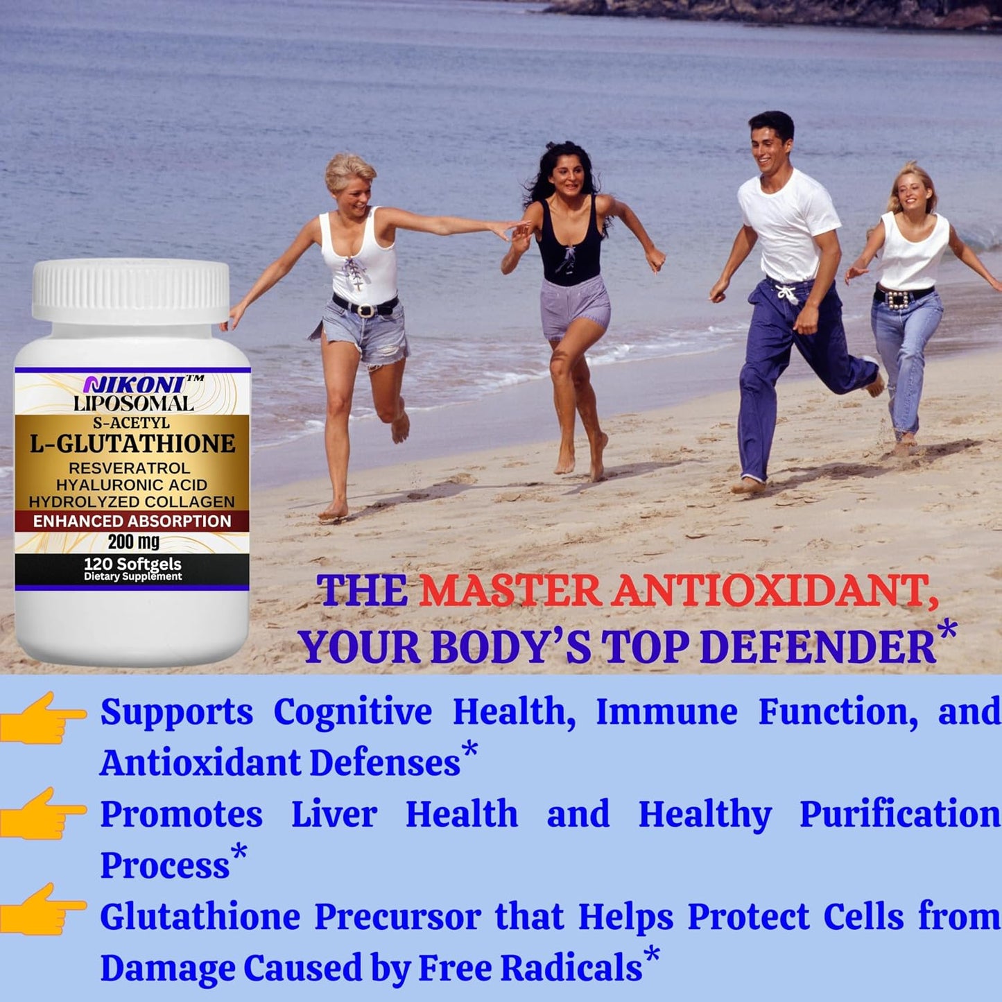 Nikoni Liposomal S-Acetyl L-Glutathione, Resveratrol, Hyaluronic Acid & Collagen - 500mg, 120 Capsules - görsel 9